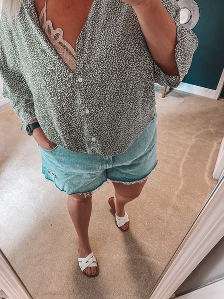 Easy summer outfit with loose fit denim shorts and a blouse with bralette under it. Add some cute sandals and you’re ready to conquer your day. 

#LTKstyletip #LTKcurves #LTKFind
