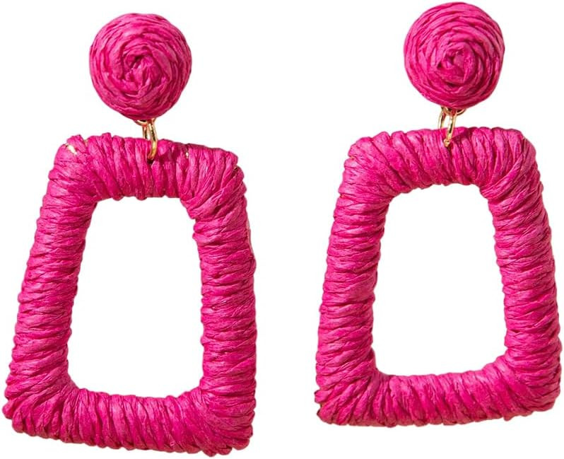 Pingyongchang Bohemian Geometric Rattan Dangle Drop Earrings for Women Handmade Lightweight Braid... | Amazon (US)