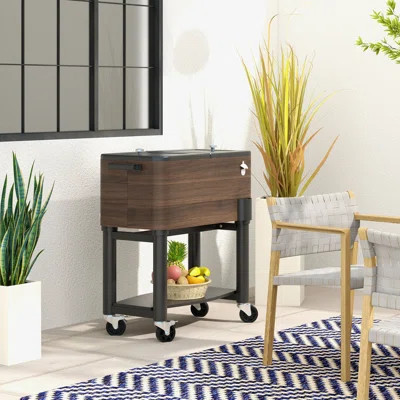 Outdoor Cooler Cart, Rolling Beverage Ice Chest, Patio Cooler with Locking Wheels, 60 Quart Capacity for Poolside BBQs | Wayfair North America