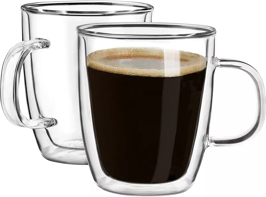 Double Wall Glass Coffee Mugs, (set Of 2) 12 Ounces-clear Glass