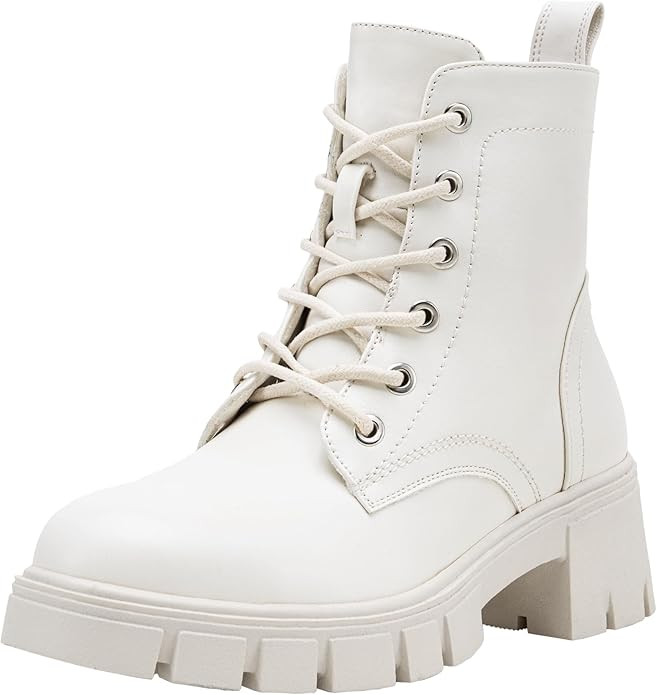 Vepose Women's 9626 Combat Ankle Boots, Lace-up Platform Chunky Heel Booties with Side Zipper | Amazon (US)