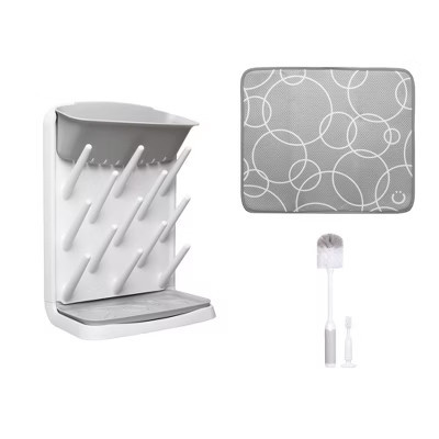 Ubbi Vertical Bottle Drying Rack, Bottle Brush & Microfiber Drying Mat Bundle - 3pk - Gray/White | Target