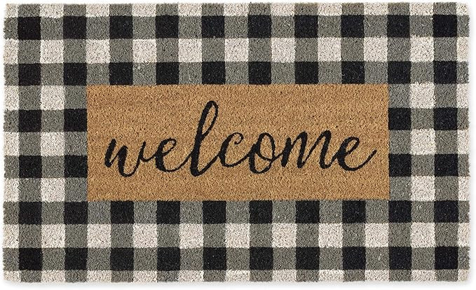 DII Natural Coir Doormat Collection Decorative Checkered Mat with PVC Backing, 17x29, Welcome | Amazon (US)