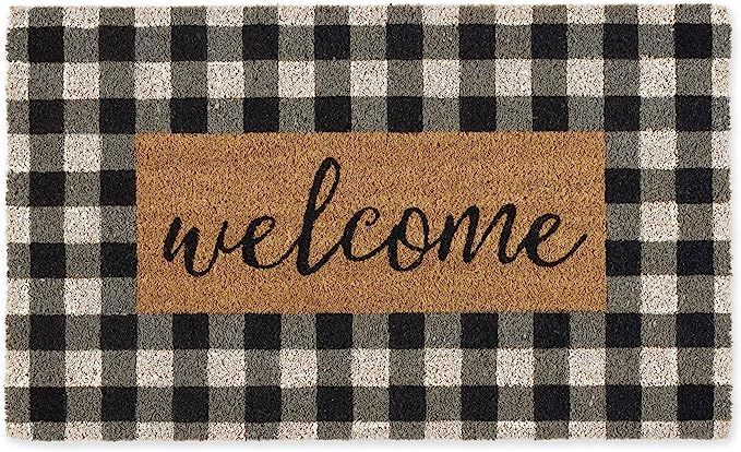 DII Natural Coir Doormat Collection Decorative Checkered Mat with PVC Backing, 17x29, Welcome | Amazon (US)