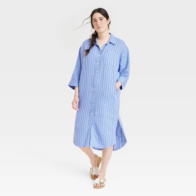 Women's 3/4 Sleeve Linen Midi Shirtdress - Universal Thread | Target