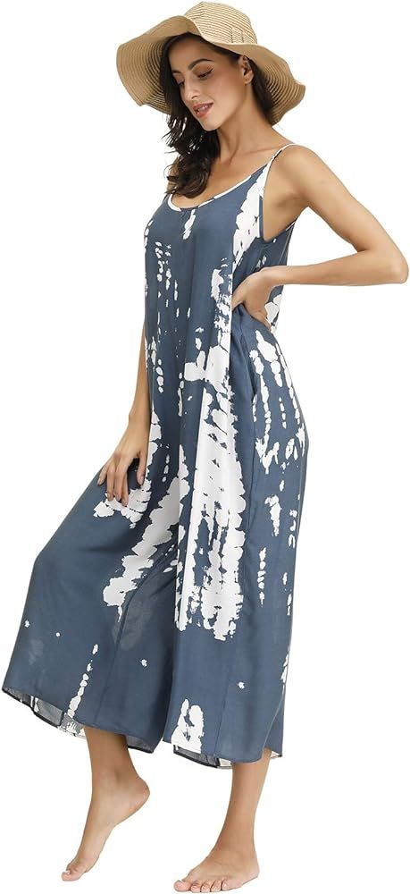 BUENOS NINOS Women's V Neck Floral Maxi Dress Boho Printed Adjustable Spaghetti Strap Ethnic Beach L | Amazon (US)