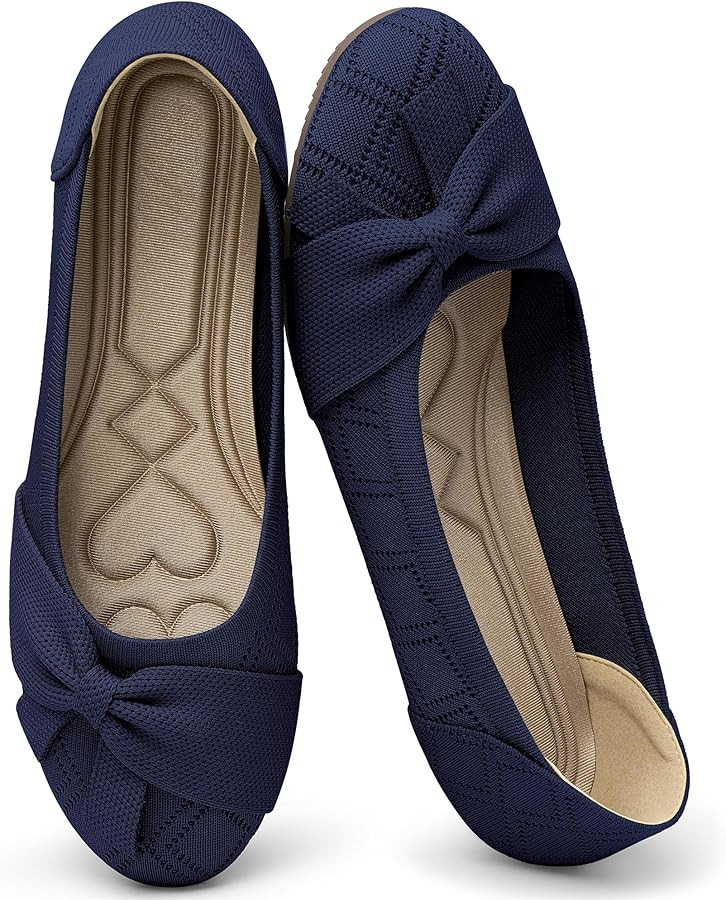 HARENCE Ballet Flats Shoes for Women: Dressy Bow Knit Flats Comfortable Slip On Walking Shoes for... | Amazon (US)