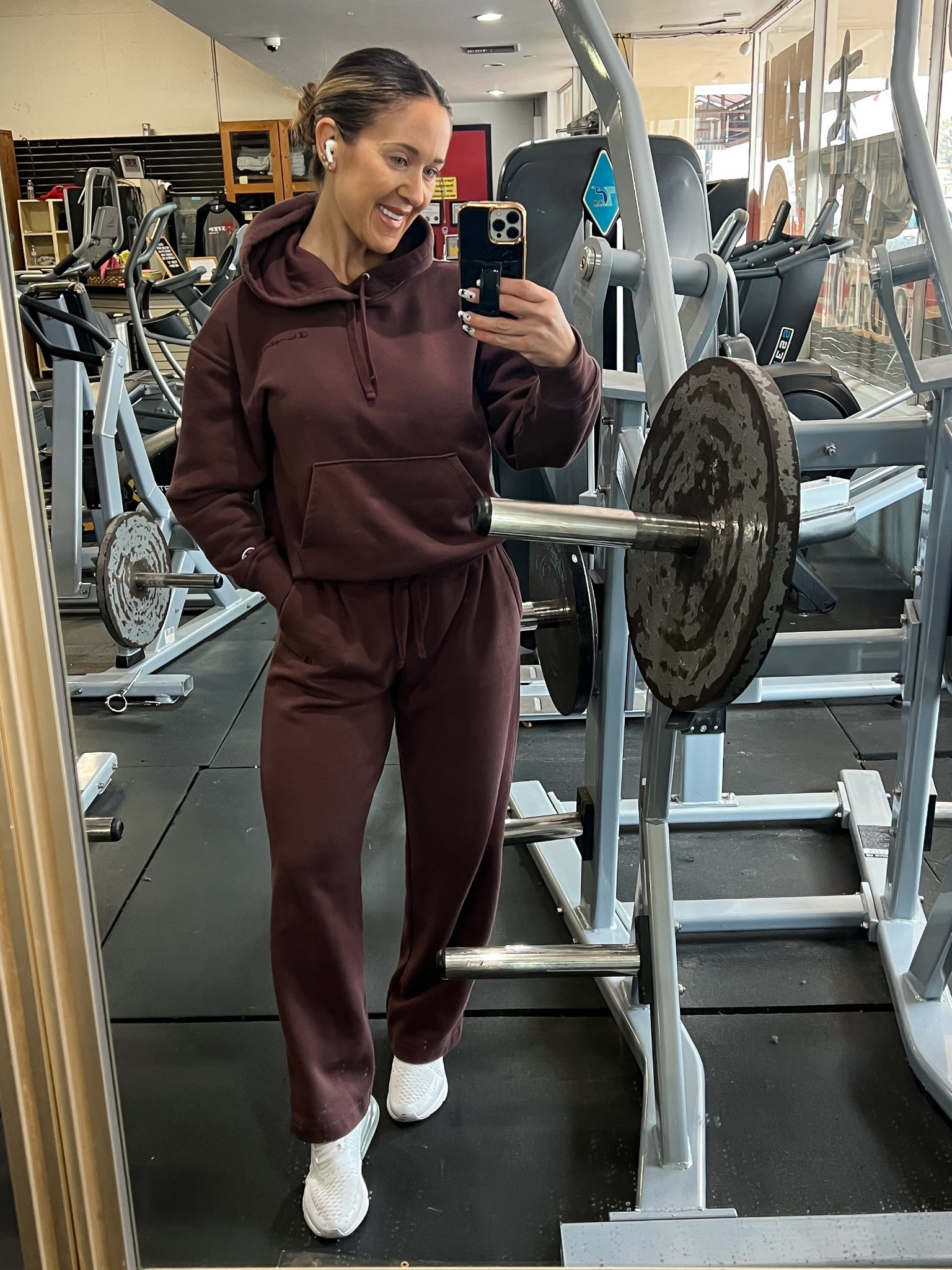 Champion sweatsuit I’m obsessed with from Sam’s Club. This is the brown, but it’s more like a dark plum/maroon color. $21 for top, $19 for bottoms. I’m wearing a small in both. 

#LTKGiftGuide #LTKHoliday #LTKootd
