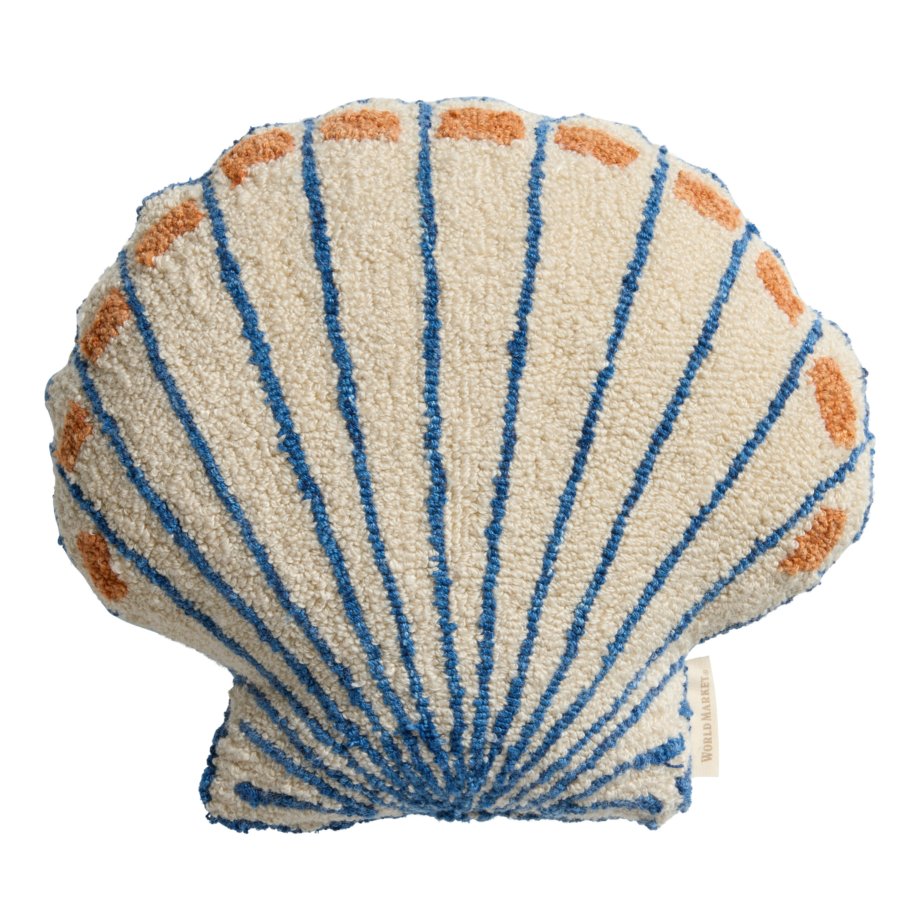Ivory and Blue Seashell Shaped Indoor Outdoor Throw Pillow | World Market