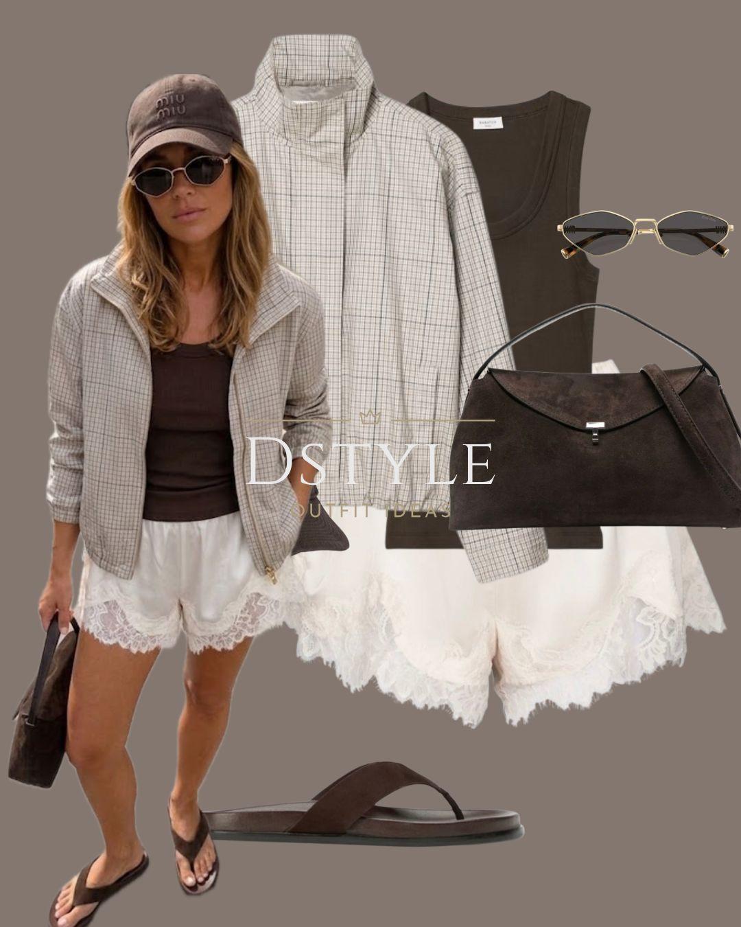 Lace shorts styled for late summer days ✨ 

tags: lace shorts, plaid lightweight jacket, brown suede bag, transition style, resort casual look 

 #LTKootd