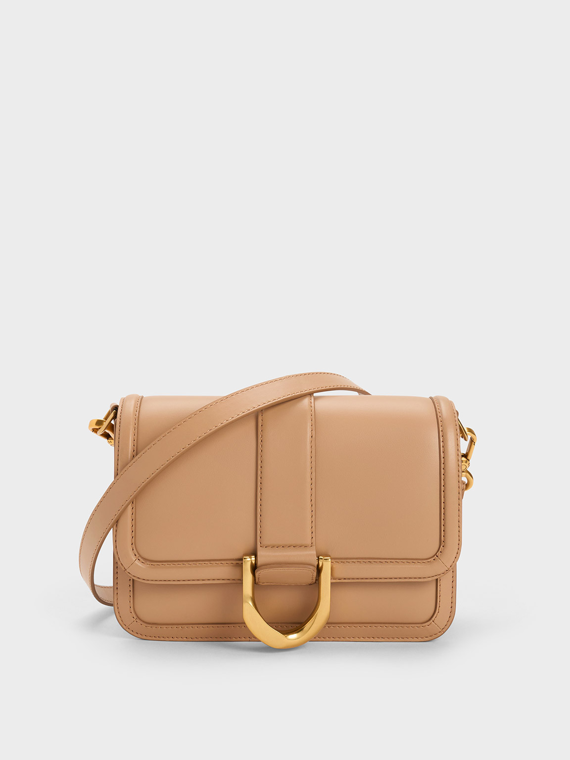 Nude Gabine Leather Crossbody Bag | CHARLES & KEITH | Charles & Keith CA