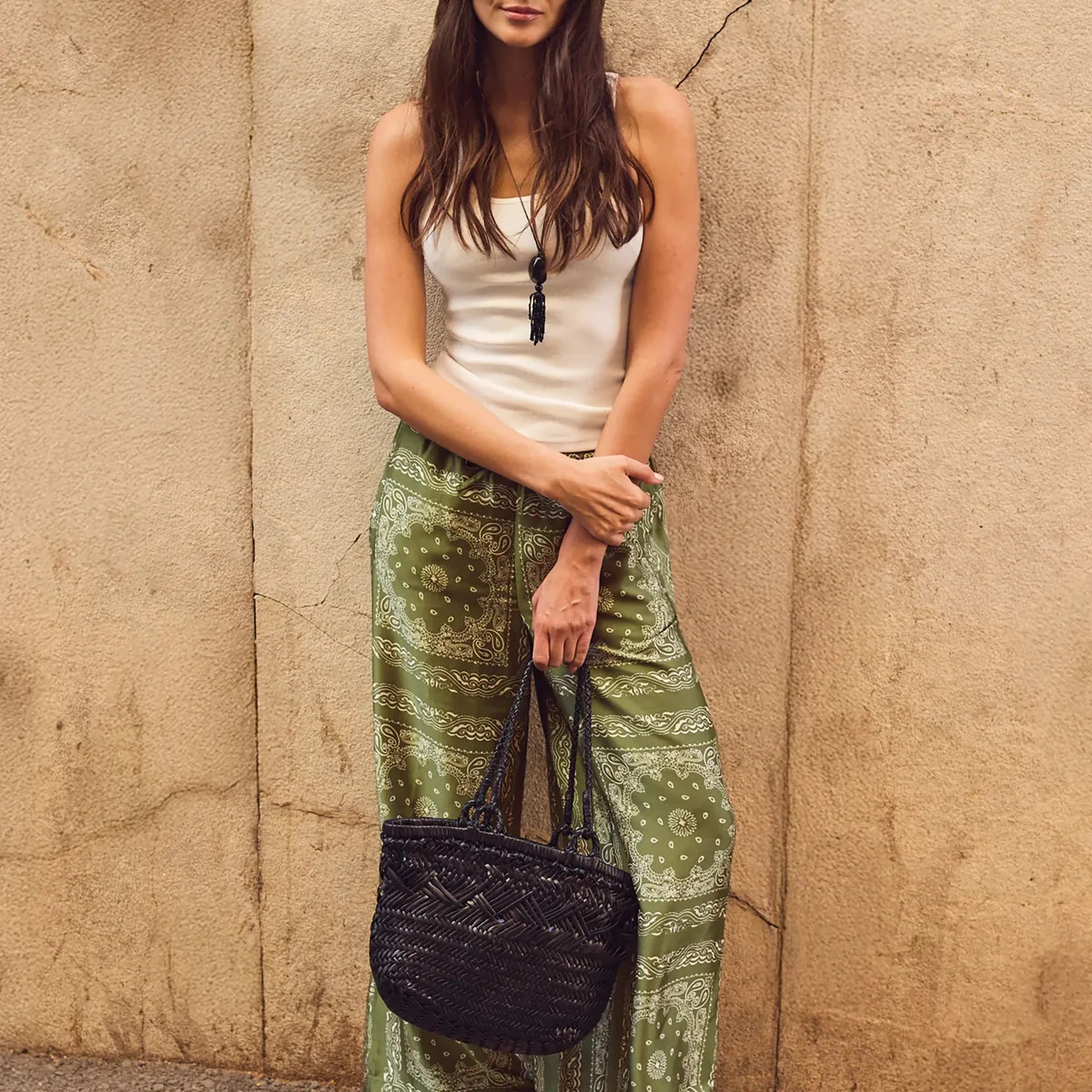 Olive Bandana-Print Trousers | Ro&Zo