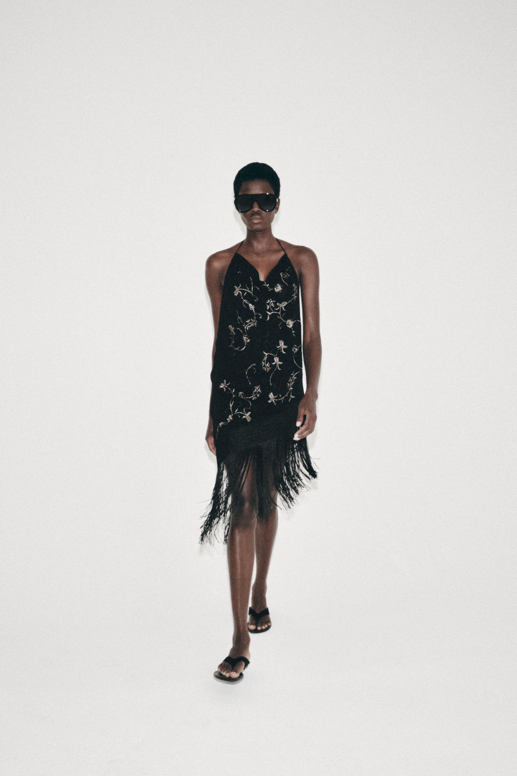 ZW COLLECTION EMBROIDERED FRINGED HALTER TOP | Zara UK