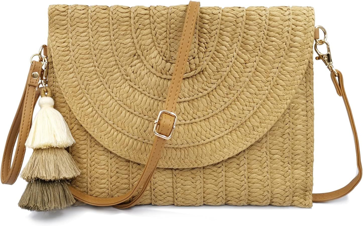 Aovtero Straw Clutch Purse Women Crossbody Bag Summer Beach Shoulder Bags Envelope Wallet Handbag... | Amazon (US)