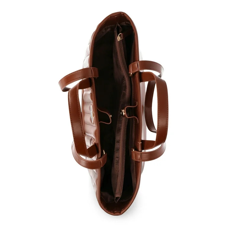 Time and Tru Women's Chloe Tote Bag, Brown Quilted | Walmart (US)