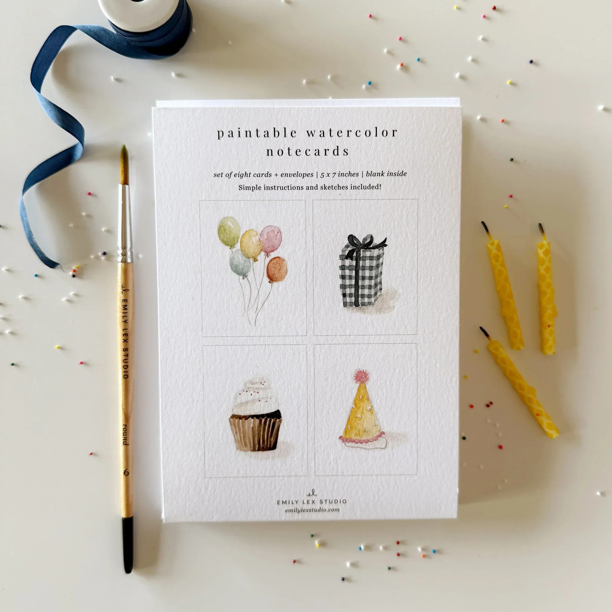 celebrate paintable watercolor notecards | Emily Lex Studio