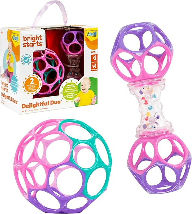Bright Starts Delightful Duo 2-Pack Gift Set with Easy-Grasp Oball Rattles, Pink, Baby Toys for N... | Amazon (US)