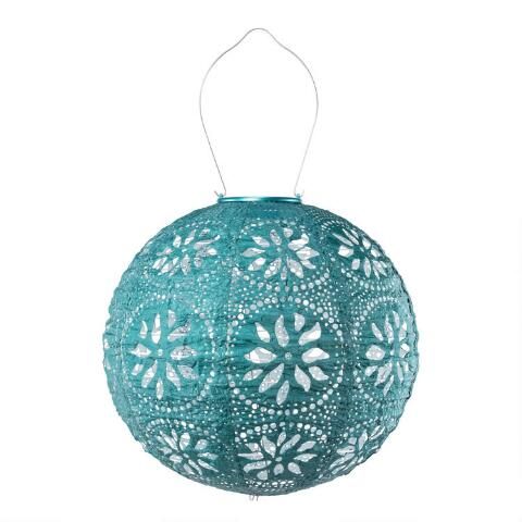 Round Geometric Fabric Solar LED Lantern | World Market