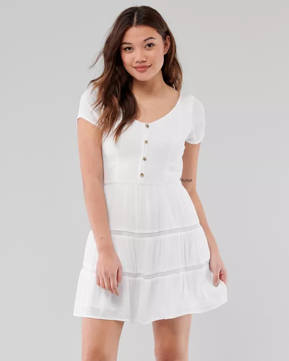 Tiered Button-Front Dress | Hollister UK