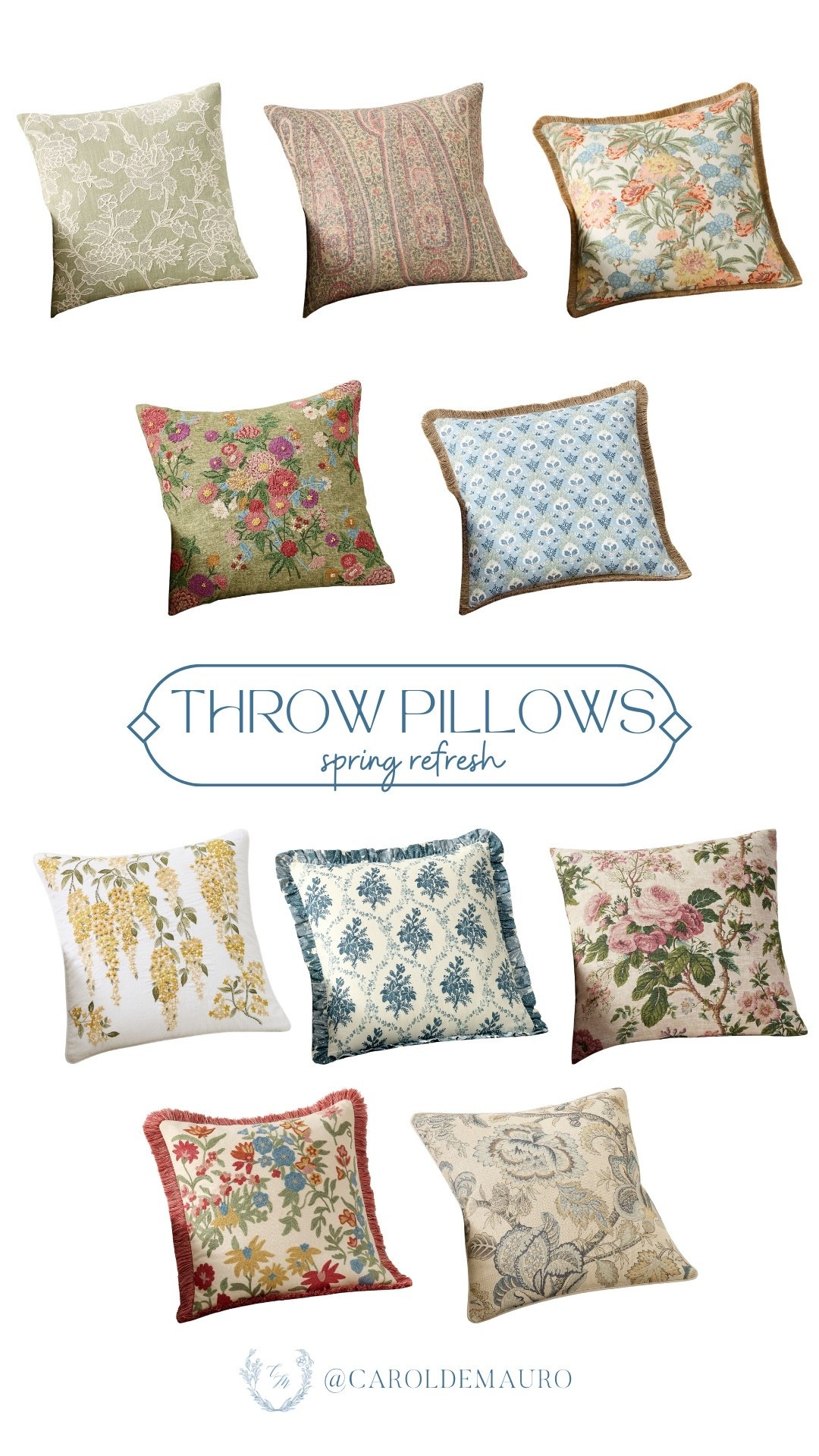 Refresh your living space for the season with these beautiful spring throw pillows! Choose from delicate floral prints, vintage-inspired paisley patterns, and elegant wisteria designs. You'll also love the ruffled edges and fringed details.

pottery barn, spring refresh, home inspo, floral home, cozy living, living room decor, home styling tips, textile design

#LTKSeasonal #LTKU #LTKHome