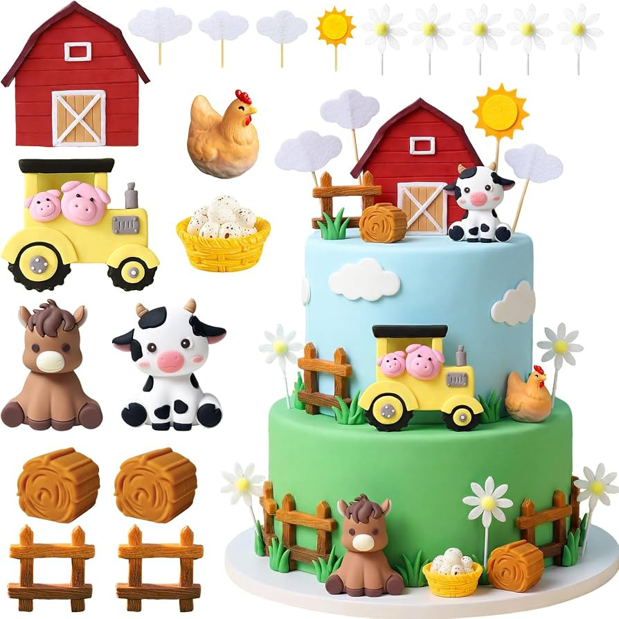 19Pcs Farm Animals Cake Topper Farm Animals Birthday Cake Decorations | Amazon (US)