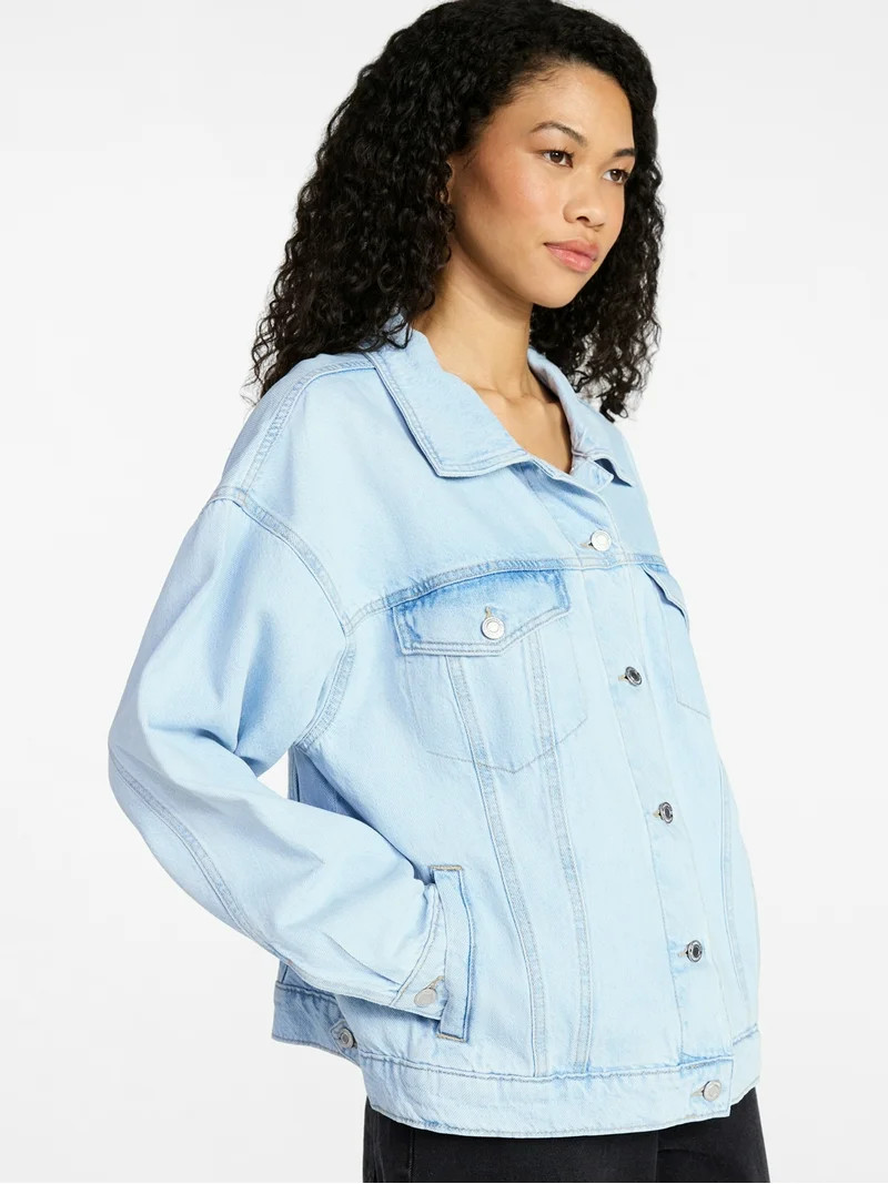 No Boundaries Oversized Cotton Denim Jacket, Women's XXS-XXL | Walmart (US)