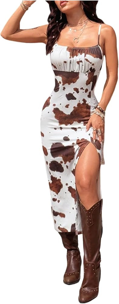 Verdusa Women's Cowgirl Dress Western Outfit Boho Bodycon Long Slit Thigh Cami Dresses | Amazon (US)