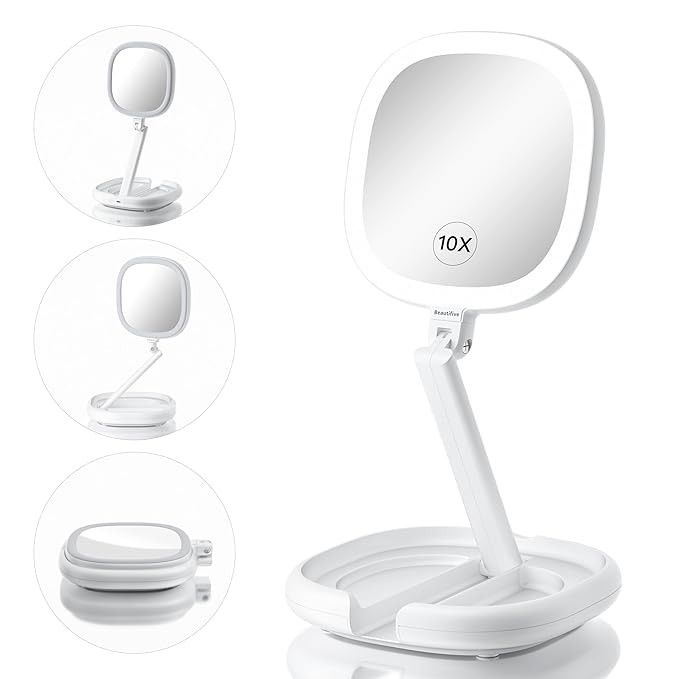 6.3” Makeup Mirror with Light and Magnification, 10X/1X Light Up Makeup Mirror Lighted Make Up ... | Amazon (US)