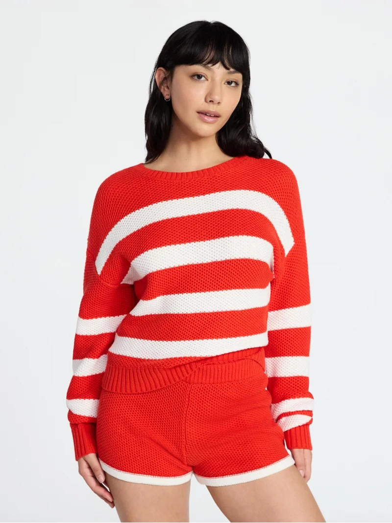 No Boundaries Drop Shoulder Crewneck Pullover Top and Shorts Set, 2-Piece, Women's XXS-XXL | Walmart (US)