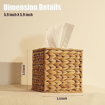 PINXIURY Water Hyacinth Handwoven Tissue Box Cover, Natural Handmade Wicker Napkin Box Holder, Ha... | Amazon (US)