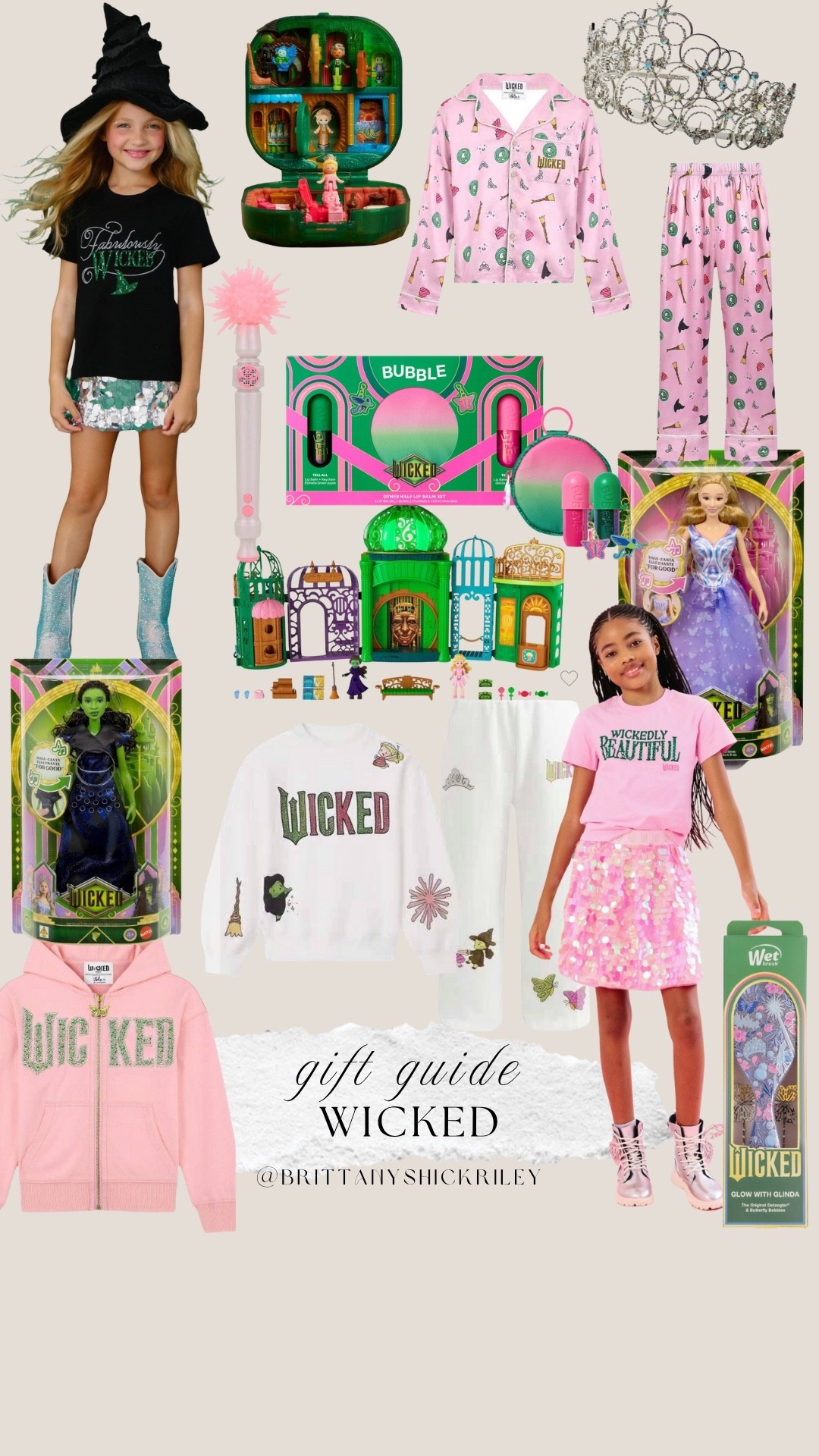 Holiday Gift Guide for Girls Wicked Outfit Dress Skirt Pajamas Pjs Barbie dolls wand skincare face mask Polly pocket Christmas gift wicked movie broadway brush Glinda elphaba toys the wizard of oz girls gift ideaas

#LTKKids #LTKGiftGuide #LTKFindsUnder50