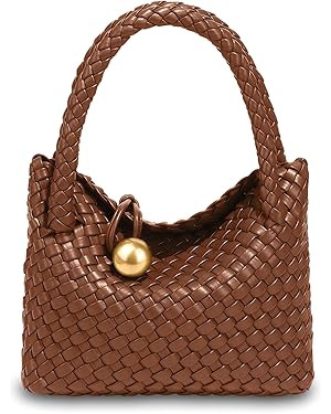 Woven Handbag for Women Daily Top-Handle Bag with Gold Ball Clasp Classic Leather Tote Fashion Sm... | Amazon (US)