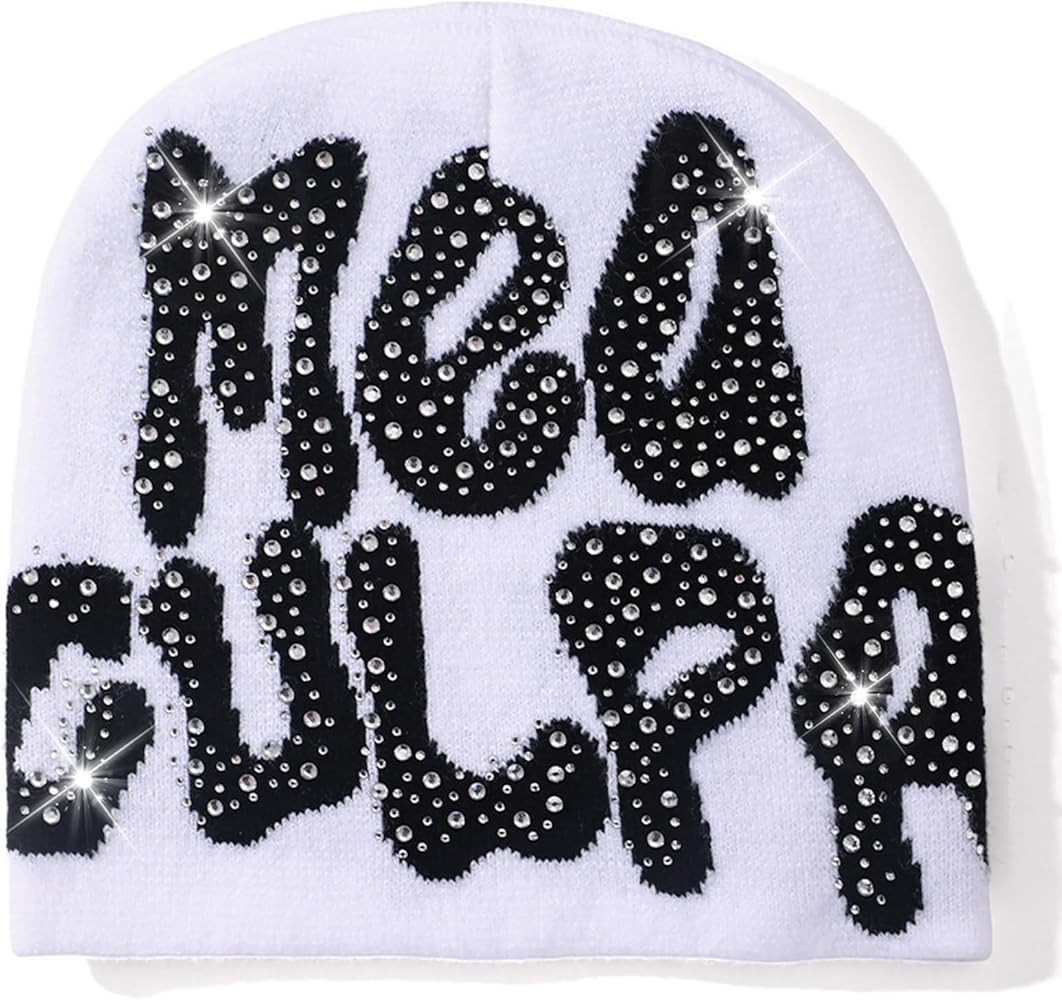 Jashlife MEA Culpa Beanies Hat with Rhinestone for Women Men, y2k Beanies Hats Hip-hop Soft Stret... | Amazon (US)