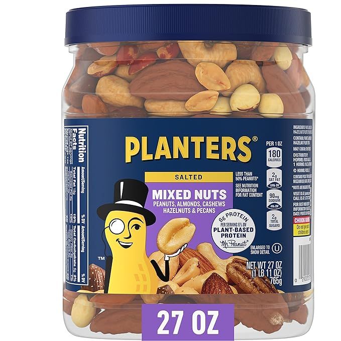 PLANTERS Salted Mixed Nuts, Party Snacks, Plant-Based Protein, 27 Oz Canister | Amazon (US)