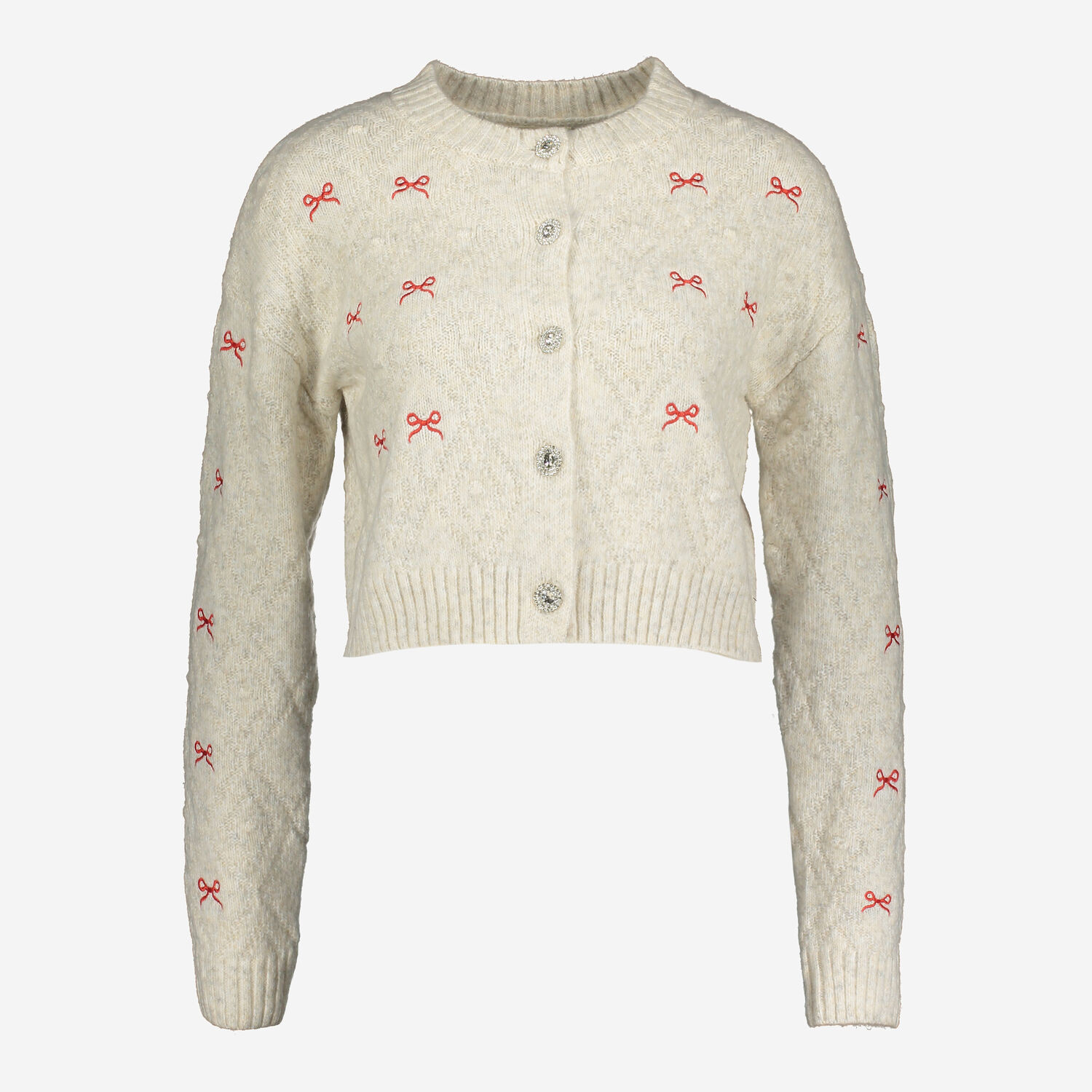 Cream Embroidered Bow Cropped Cardigan | TK Maxx