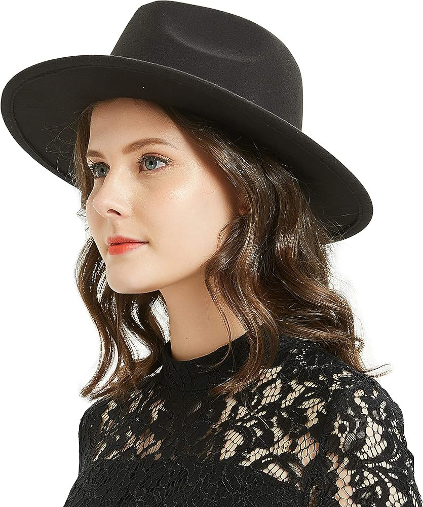 Women or Men Woolen Felt Fedora Hat Vintage Widet Brim Crushable Hat Belt Jazz | Amazon (US)