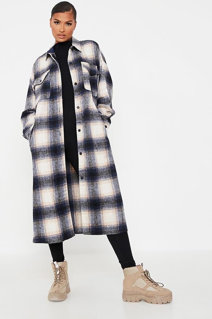 Blue Longline Checked Shacket | ISAWITFIRST