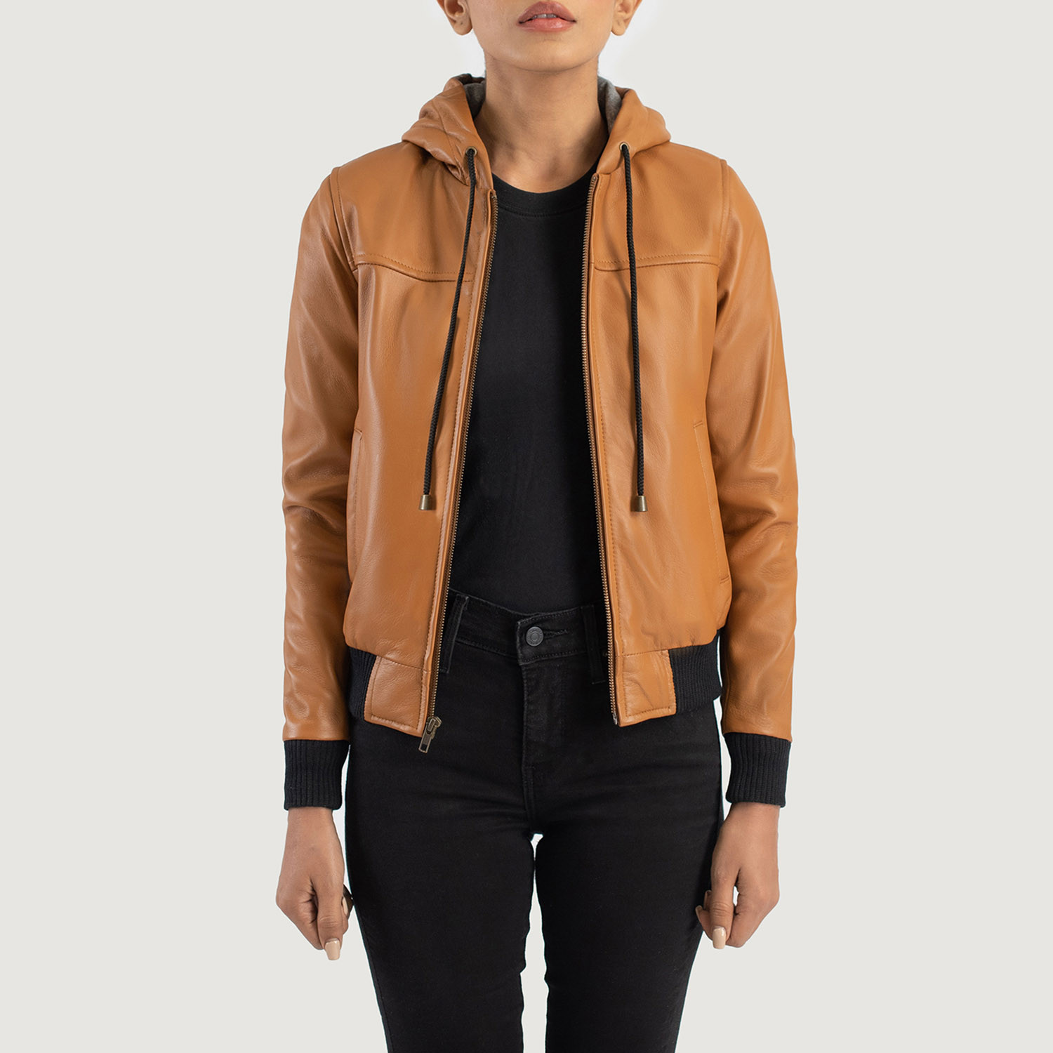 Rebella Brown Hooded Leather Bomber Jacket | The Jacket Maker