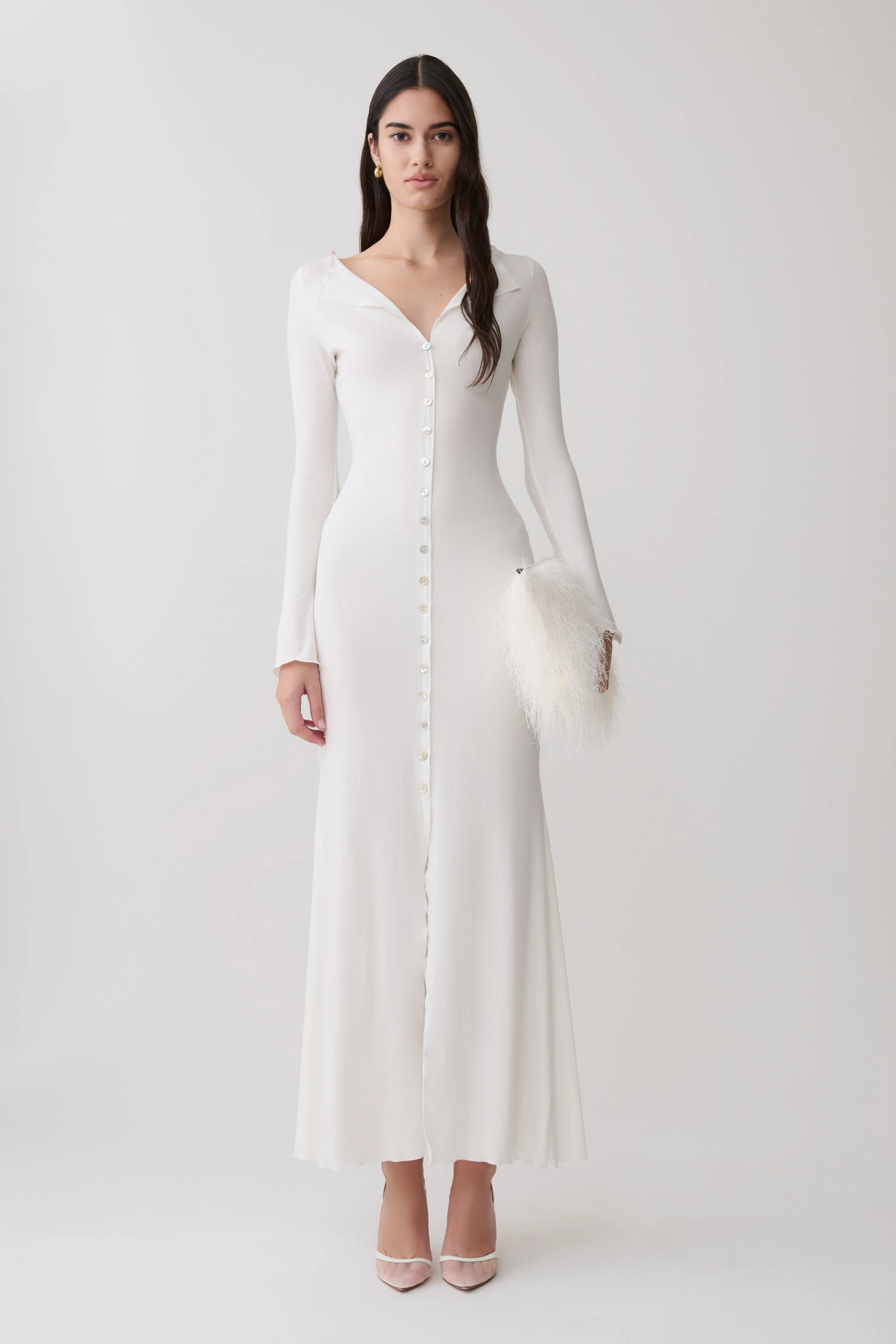 Tanya Buttoned Long Sleeve Maxi Dress - White | MESHKI US