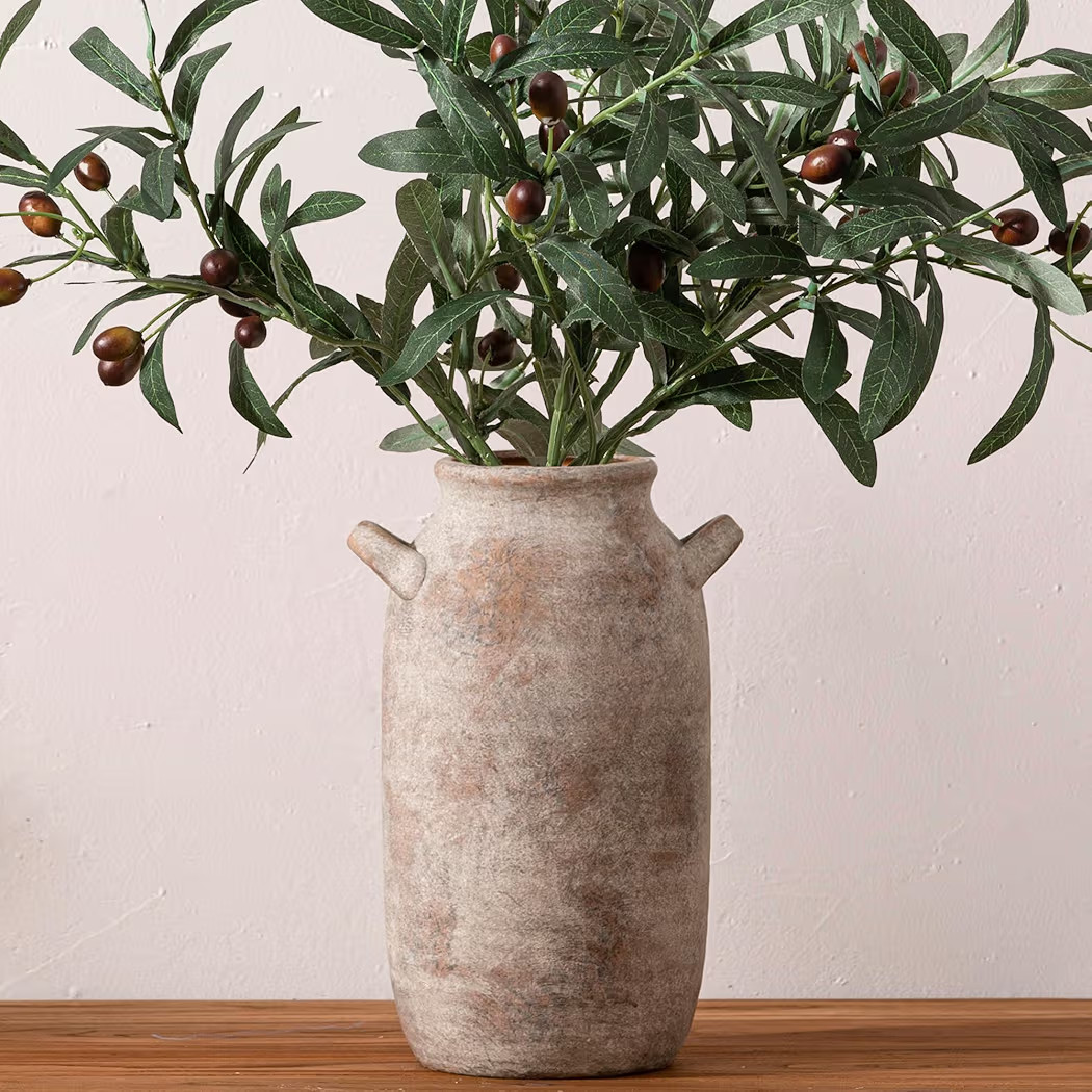 Large Flower Vase Home Decor - 12 inch Tall Ceramic Farmhouse Rustic Table Vases with Handle Livi... | Amazon (US)