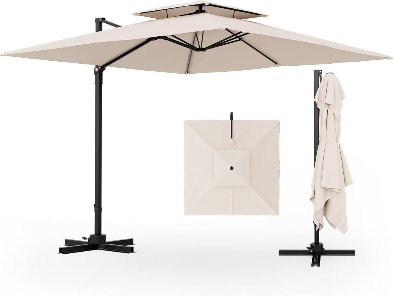 Tangkula 9.5 FT Cantilever Patio Umbrella, Outdoor Square Offset Umbrella with 360°Rotation, Dou... | Amazon (US)