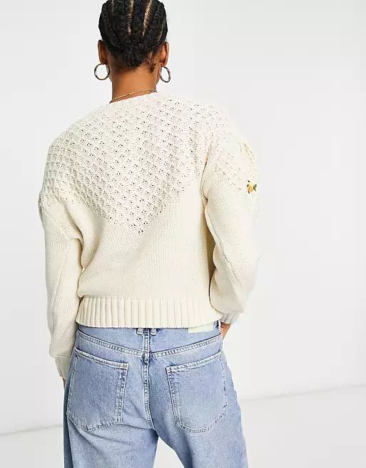 Y.A.S knitted cardigan with floral embroidery in cream | ASOS (Global)