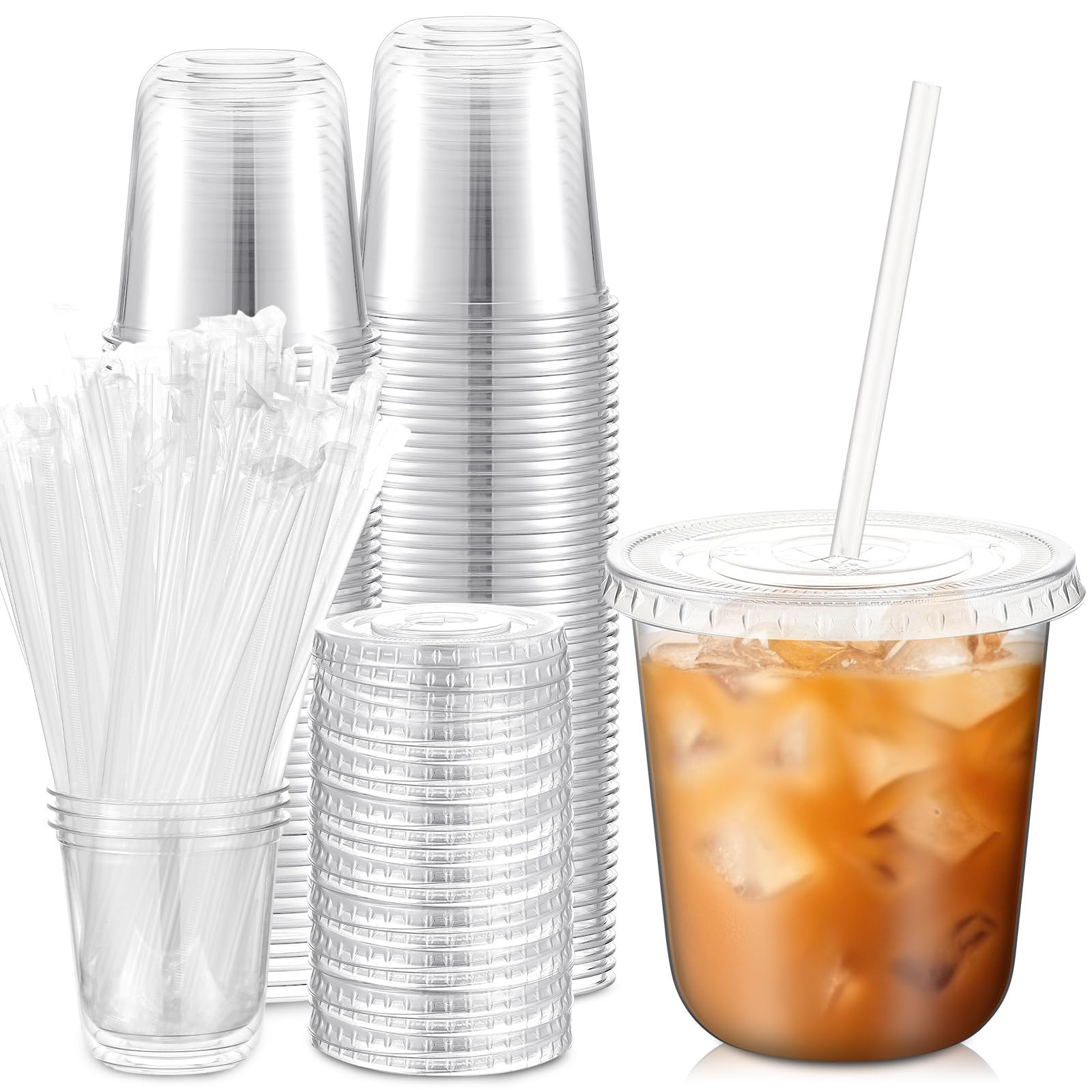 50 Sets Clear Plastic Cups with Lids and Straws, Disposable Iced Coffee Cups Drinking PET for Col... | Amazon (US)