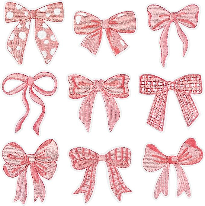 9Pcs Pink Bow Iron On Patches Cute Buffalo Plaid Polka Dot Ribbon Bowknot Sew on Repair Embroider... | Amazon (US)