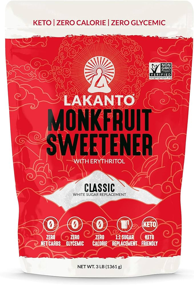 Lakanto Monkfruit Sweetener, 1:1 Sugar Substitute, Keto, Non-GMO (Classic White - 3 lbs) | Amazon (US)