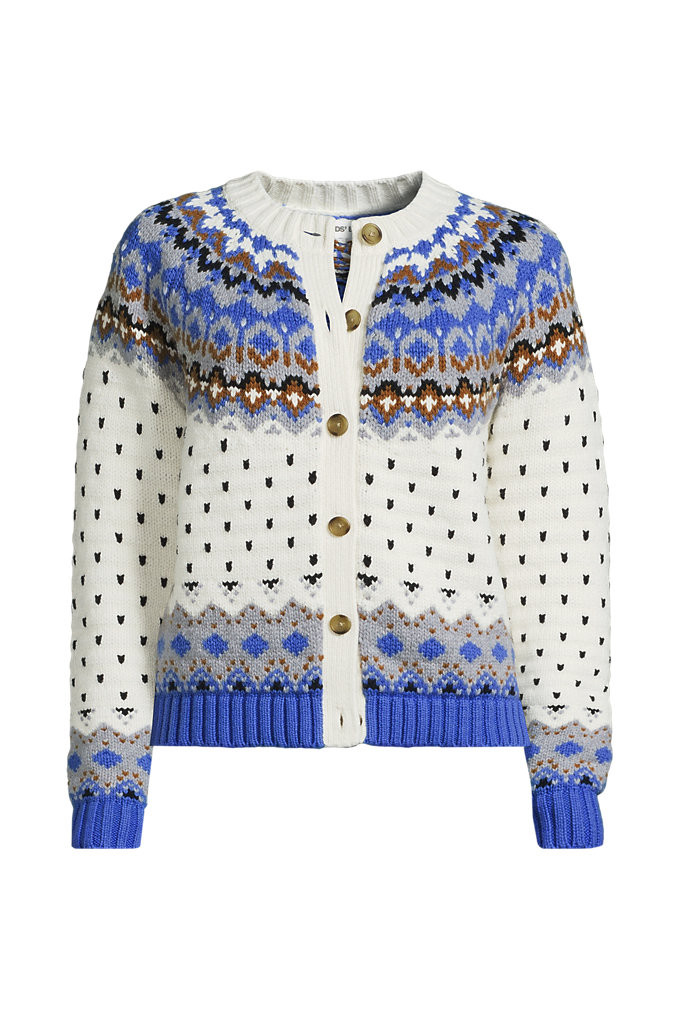 Women's Plus Size Lofty Birdseye Fair Isle Cardigan Sweater - Lands' End - Blue - 2X | Lands' End (US)