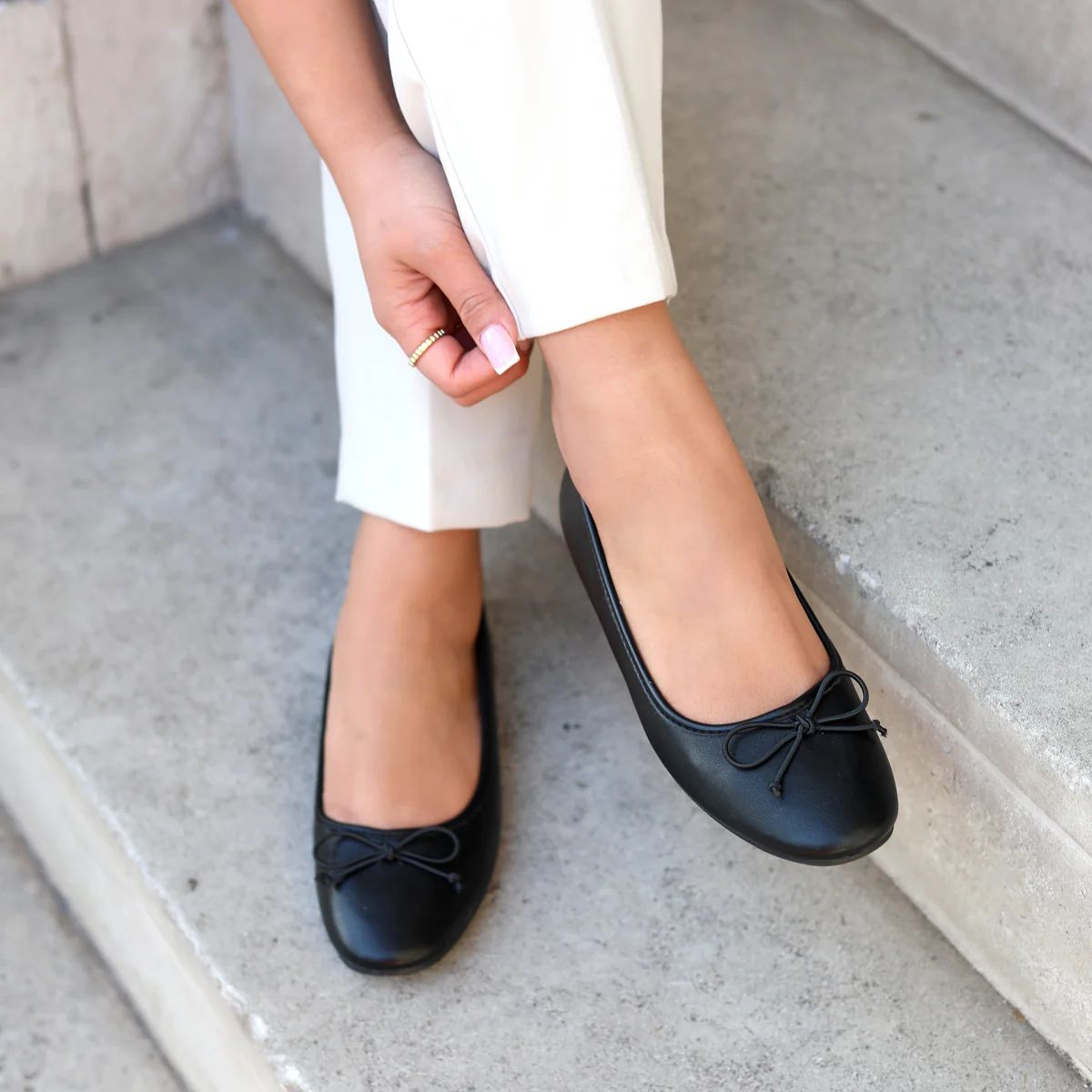 Black Faux Leather Pump With Small Bow Detail | Linzi Shoes