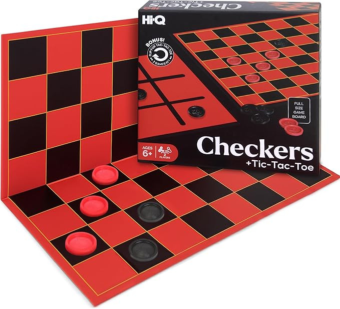 HI-Q Checkers & Tic-Tac-Toe Board Game Set – Classic Strategy for Kids & Family – Features In... | Amazon (US)
