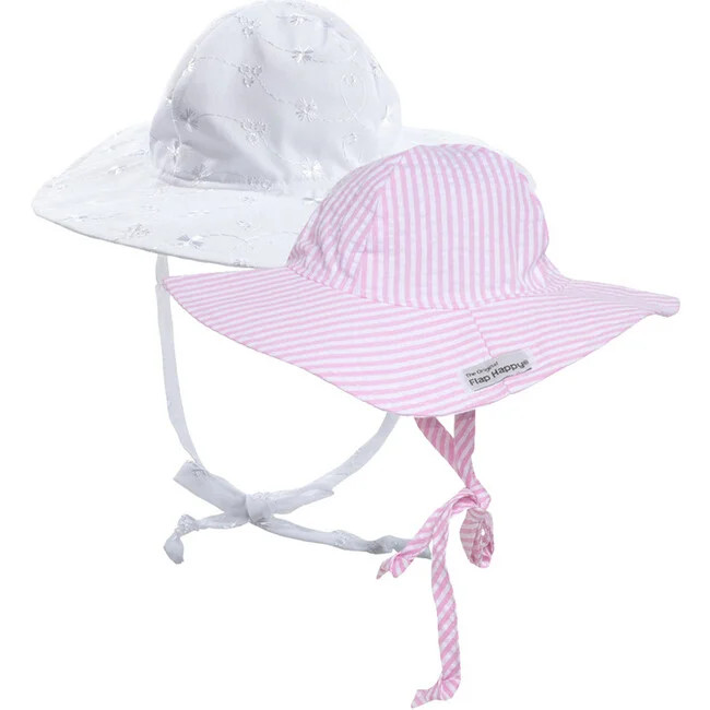 Flap Happy | Floppy Hat 2 Pack, White Eyelet & Pink Stripe Seersucker (Multicolor, Size X-Large) | M | Maisonette