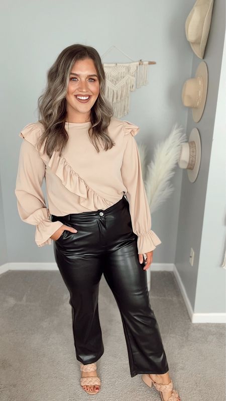 Midsize sleek chic outfit 👩🏼‍💼💼🍸 Great from the office to date night! 
Top - L
Bottoms - XL 
#midsizeoutfits #businesscasual #chicstyle #curvyoutfits #leatherpants #blouse #longsleeve #officewear #officeoutfits #veganleather #blockheel #affordablefashion #chicoutfit #datenightoutfit #ootd #ootn #styleinspo 

#LTKworkwear #LTKcurves #LTKunder50
